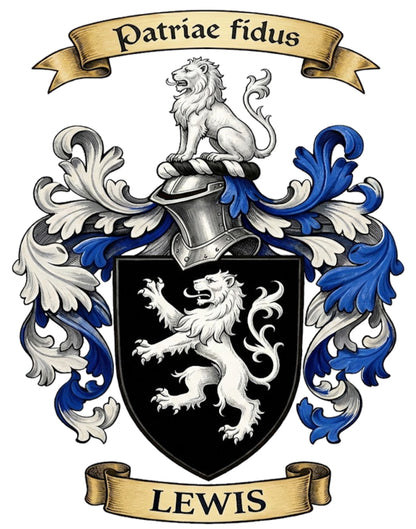 The Lewis Family Coat of Arms digital download: Includes Color PNG, B&W PNG, and SVG vector files