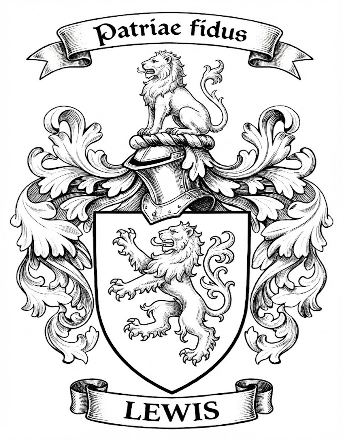 The Lewis Family Coat of Arms digital download: Includes Color PNG, B&W PNG, and SVG vector files