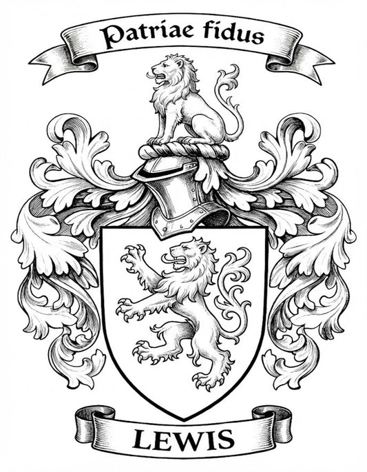 The Lewis Family Coat of Arms digital download: Includes Color PNG, B&W PNG, and SVG vector files
