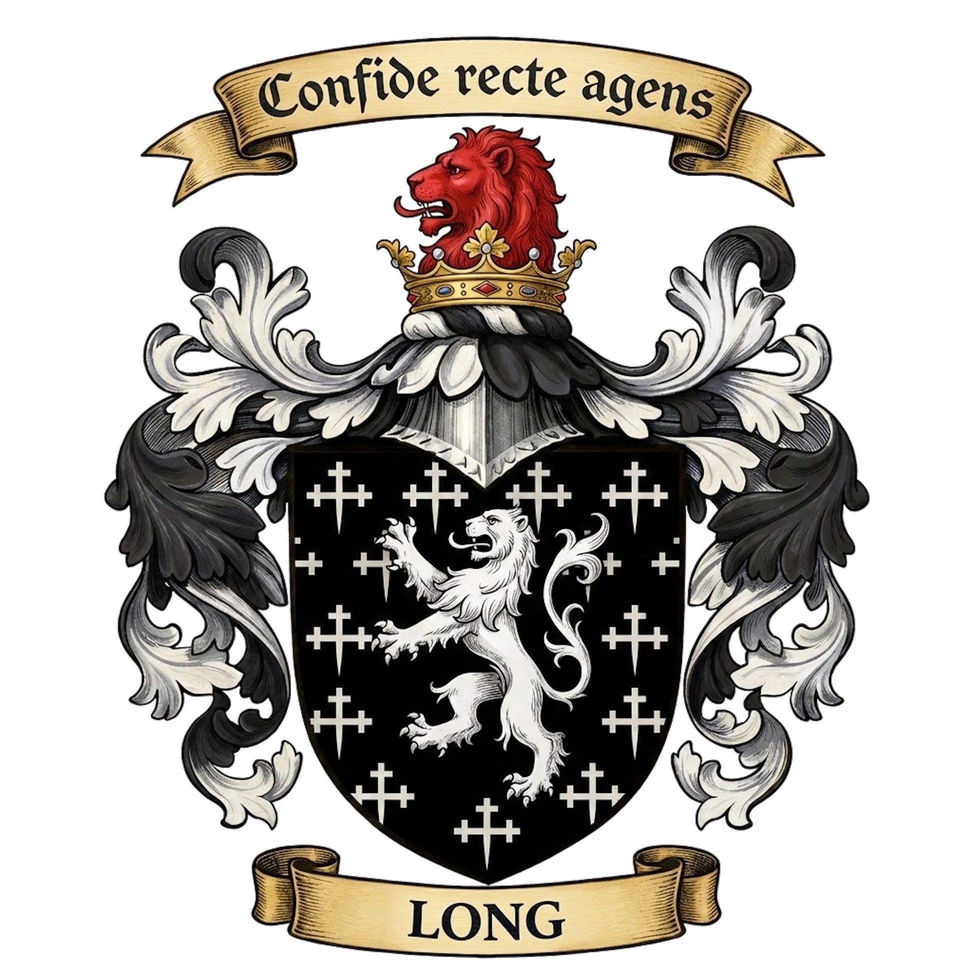 The Long Family Coat of Arms digital download: Includes Color PNG, B&W PNG, and SVG vector files