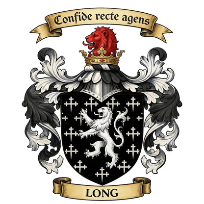 The Long Family Coat of Arms digital download: Includes Color PNG, B&W PNG, and SVG vector files
