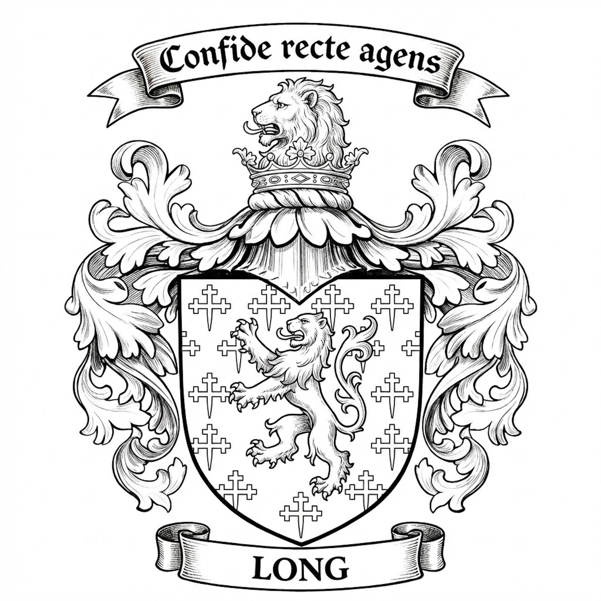 The Long Family Coat of Arms digital download: Includes Color PNG, B&W PNG, and SVG vector files