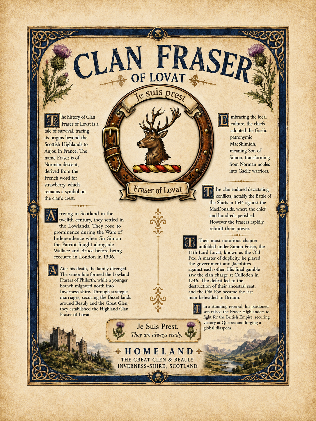 Scottish Clan Fraser of Lovat Heritage Poster - Instant Digital Download