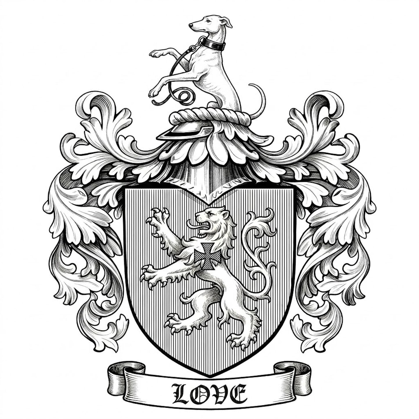 The Love Family Coat of Arms digital download: Includes Color PNG, B&W PNG, and SVG vector files
