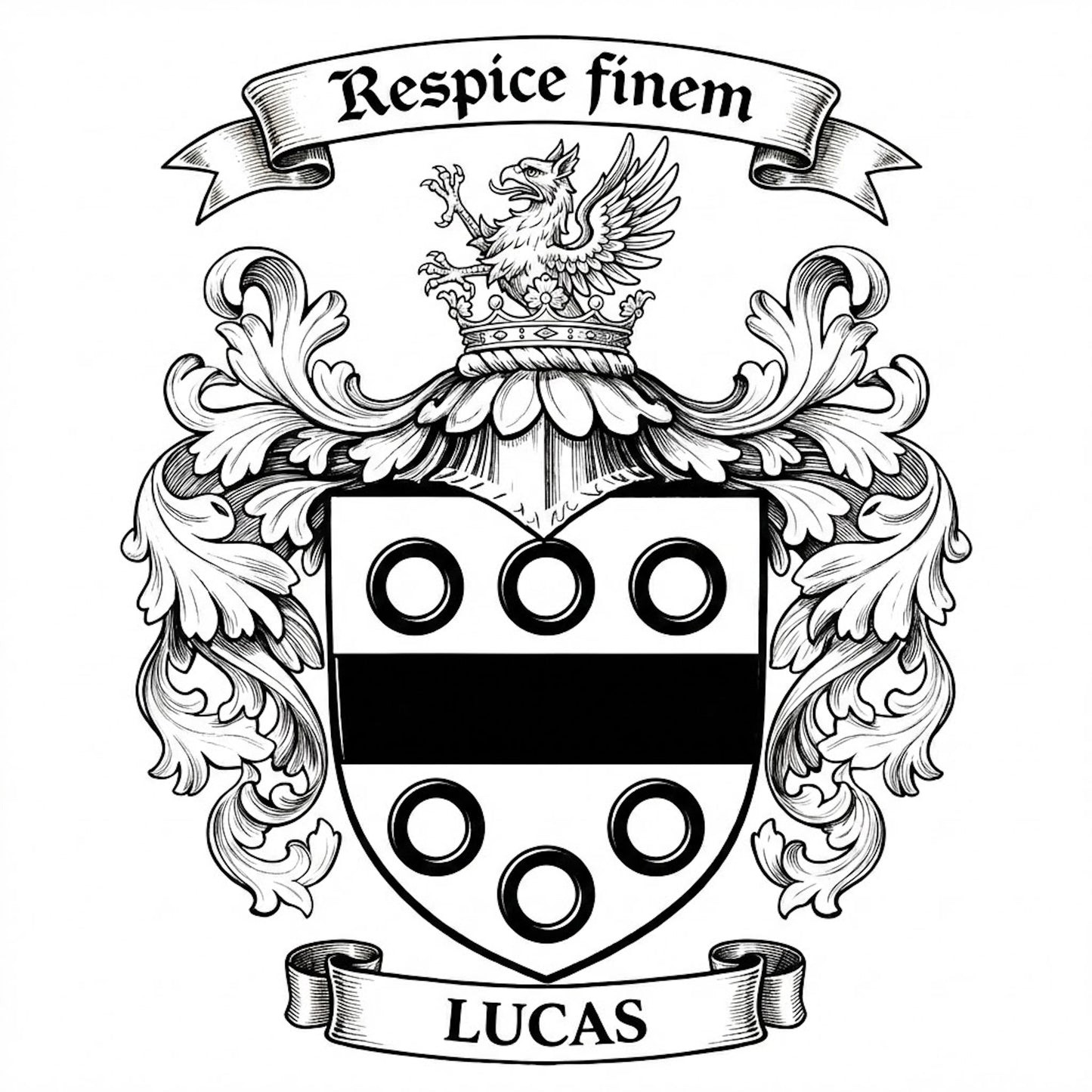 The Lucas Family Coat of Arms digital download: Includes Color PNG, B&W PNG, and SVG vector files