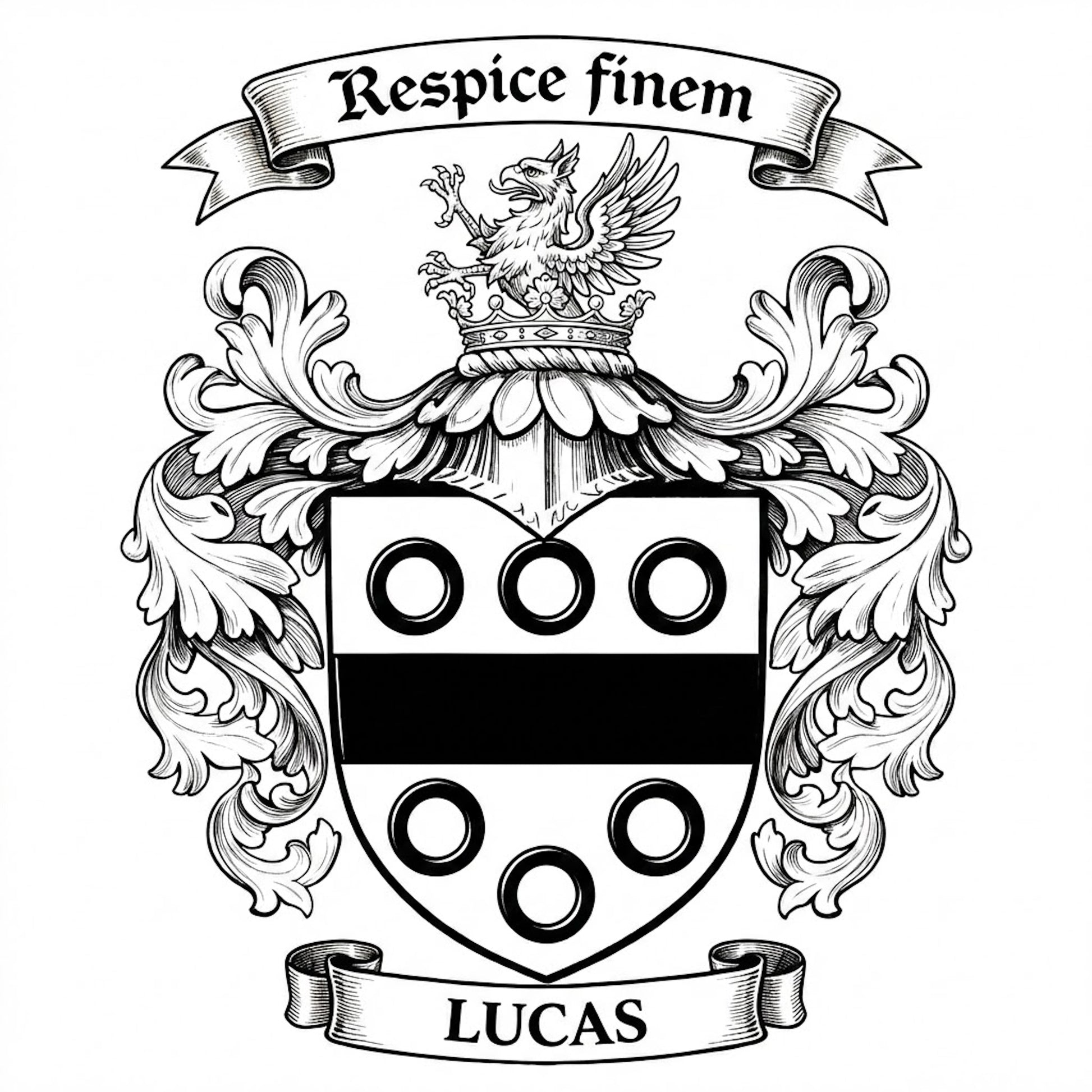 The Lucas Family Coat of Arms digital download: Includes Color PNG, B&W PNG, and SVG vector files
