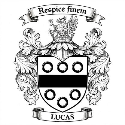 The Lucas Family Coat of Arms digital download: Includes Color PNG, B&W PNG, and SVG vector files