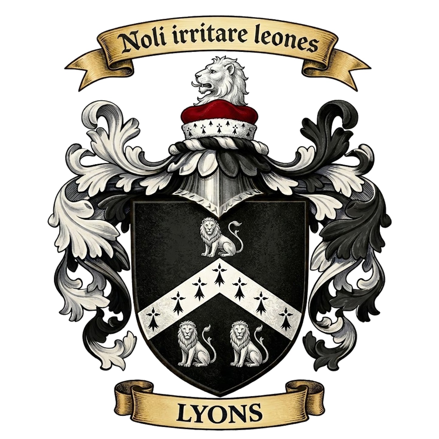 The Lyons Family Coat of Arms digital download: Includes Color PNG, B&W PNG, and SVG vector files
