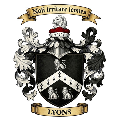 The Lyons Family Coat of Arms digital download: Includes Color PNG, B&W PNG, and SVG vector files