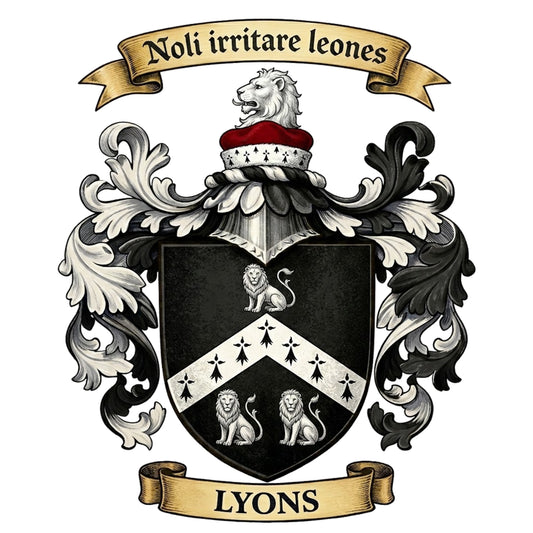 The Lyons Family Coat of Arms digital download: Includes Color PNG, B&W PNG, and SVG vector files
