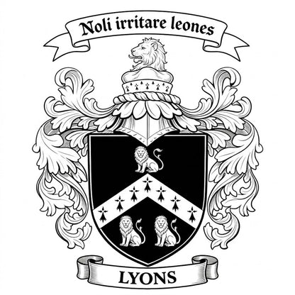The Lyons Family Coat of Arms digital download: Includes Color PNG, B&W PNG, and SVG vector files