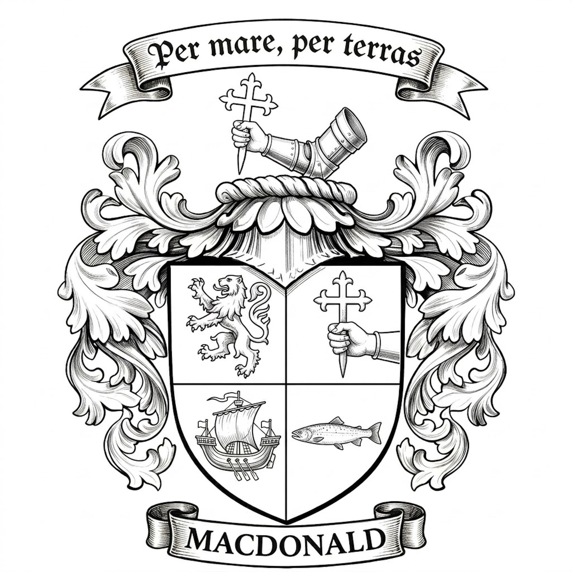The Macdonald Family Coat of Arms digital download: Includes Color PNG, B&W PNG, and SVG vector files