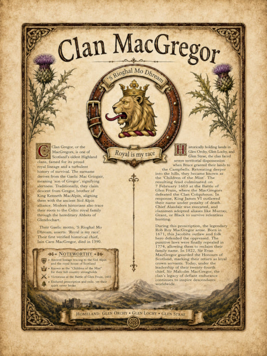 Scottish Clan Gregor Heritage Poster - Instant Digital Download digital download: Includes Color PNG, B&W PNG, and SVG vector files