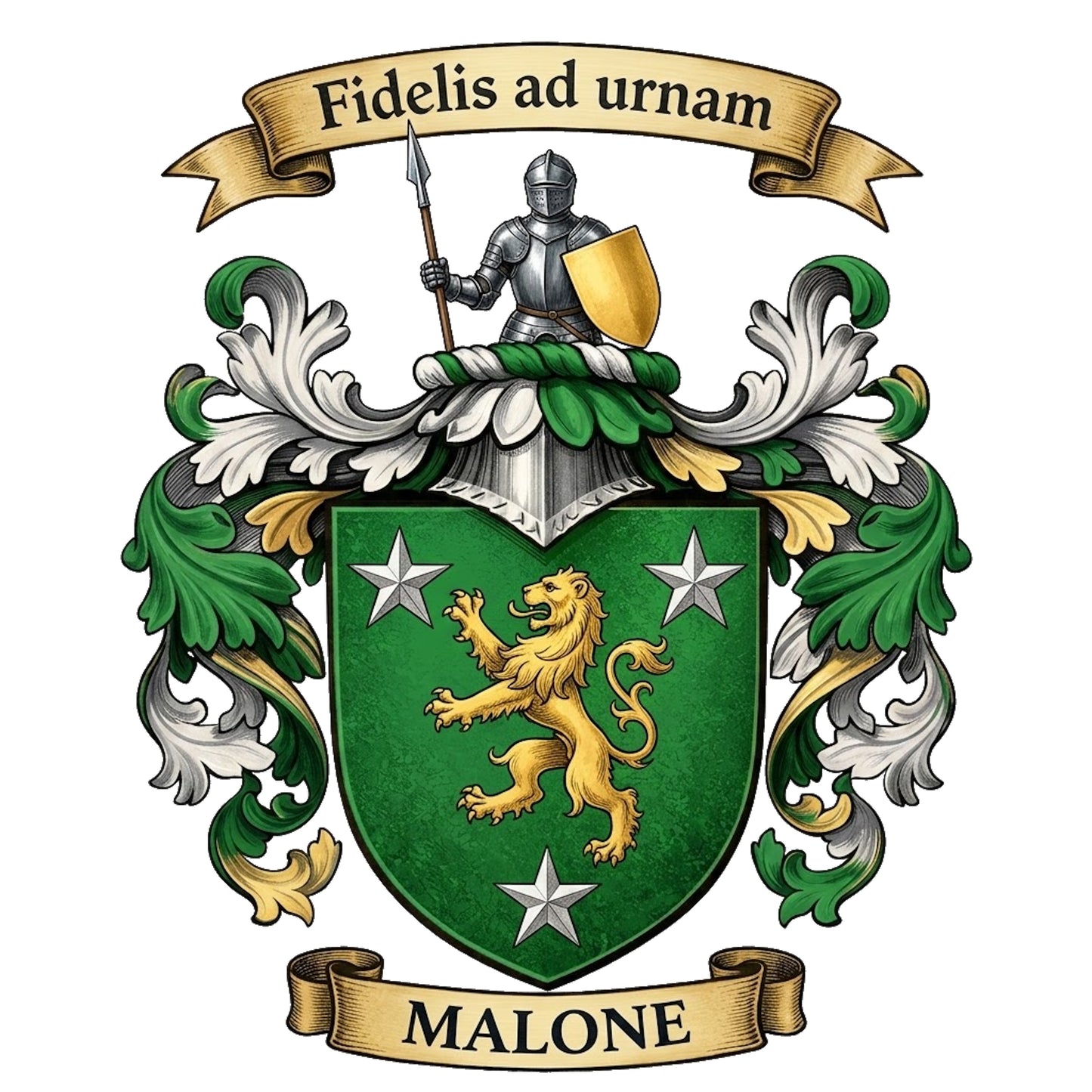 The Malone Family Coat of Arms digital download: Includes Color PNG, B&W PNG, and SVG vector files