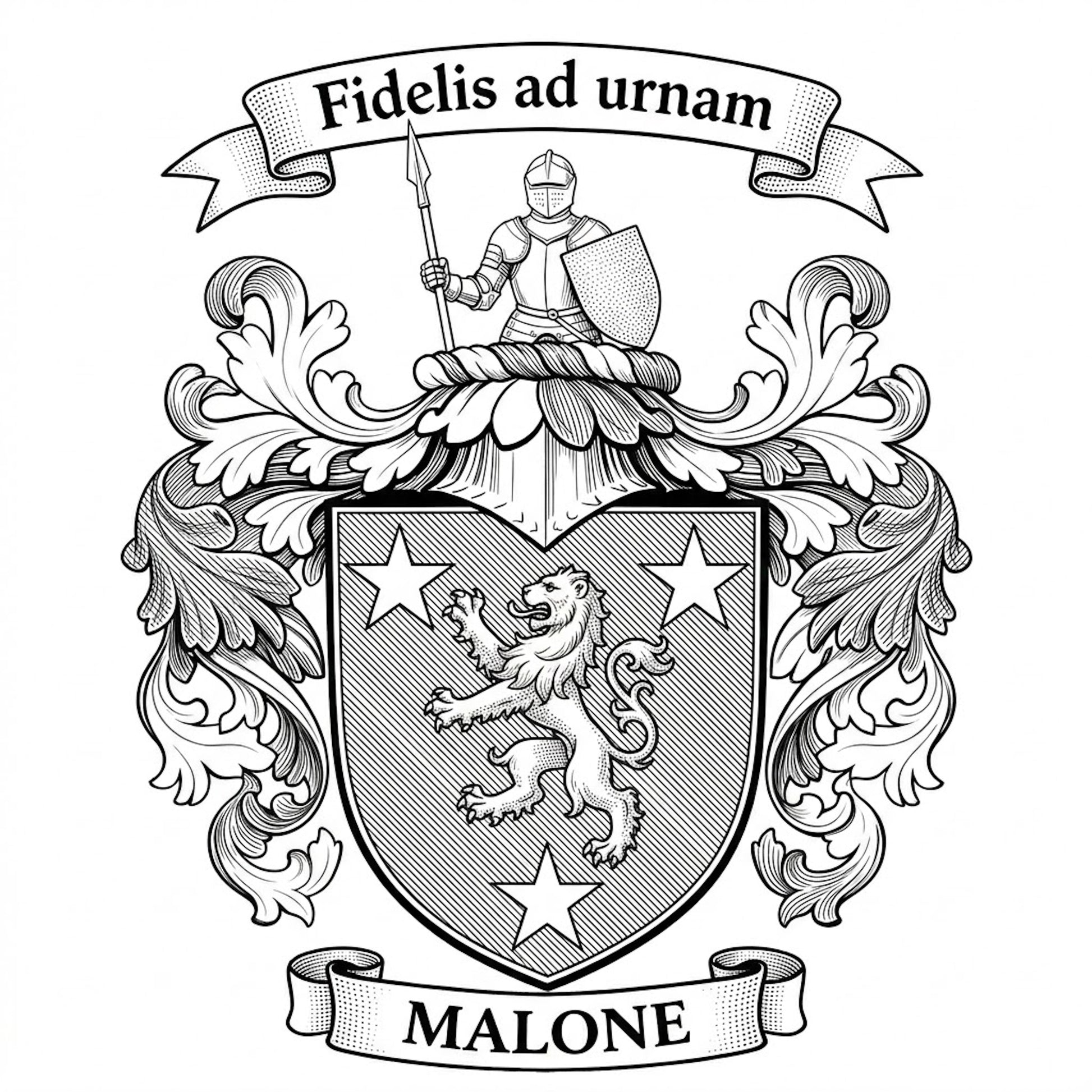 The Malone Family Coat of Arms digital download: Includes Color PNG, B&W PNG, and SVG vector files