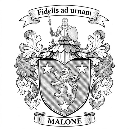 The Malone Family Coat of Arms digital download: Includes Color PNG, B&W PNG, and SVG vector files