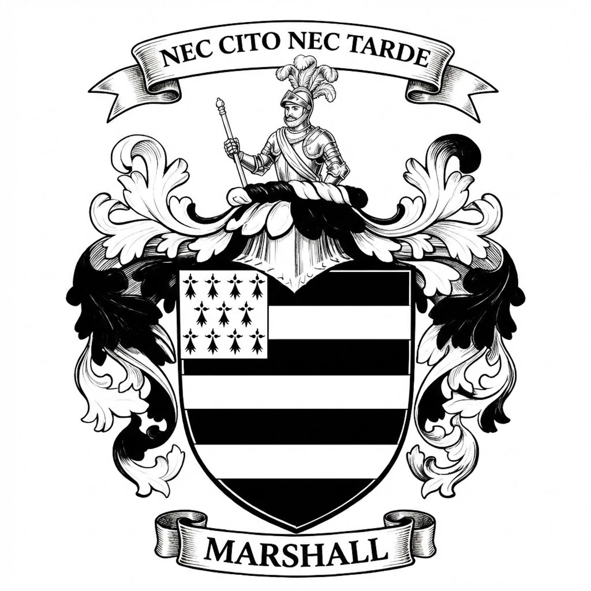 The Marshall Family Coat of Arms digital download: Includes Color PNG, B&W PNG, and SVG vector files