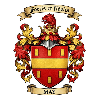 The May Family Coat of Arms digital download: Includes Color PNG, B&W PNG, and SVG vector files