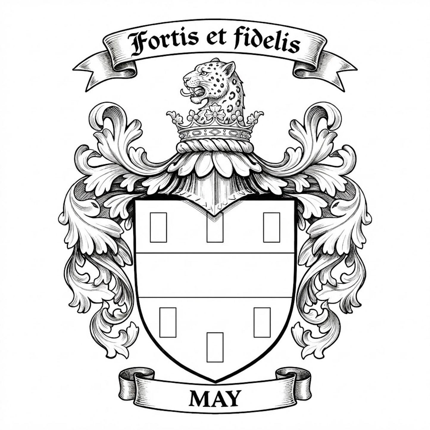 The May Family Coat of Arms digital download: Includes Color PNG, B&W PNG, and SVG vector files
