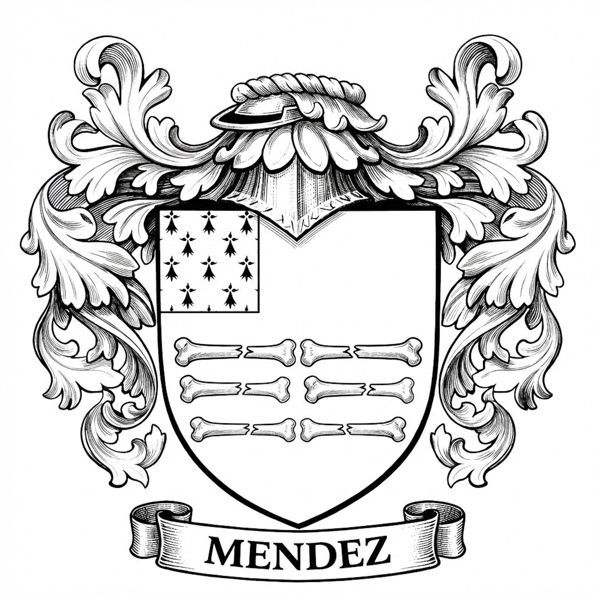 The Mendez Family Coat of Arms digital download: Includes Color PNG, B&W PNG, and SVG vector files