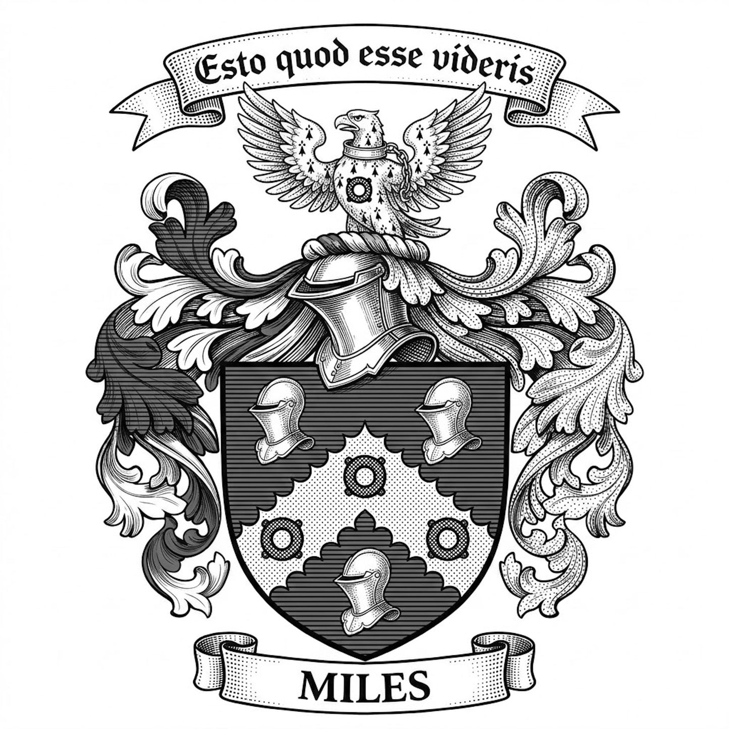 The Miles Family Coat of Arms digital download: Includes Color PNG, B&W PNG, and SVG vector files