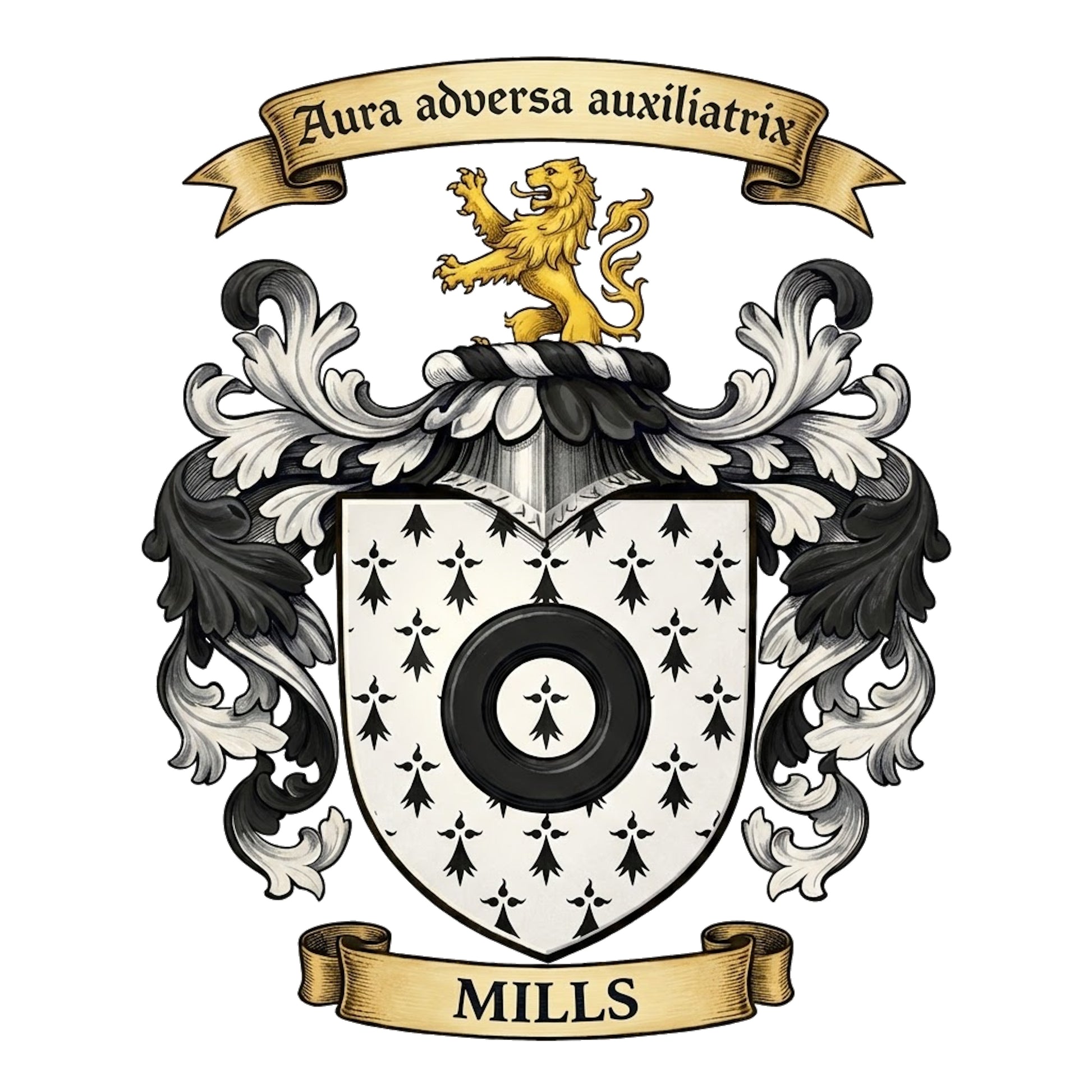 The Mills Family Coat of Arms digital download: Includes Color PNG, B&W PNG, and SVG vector files