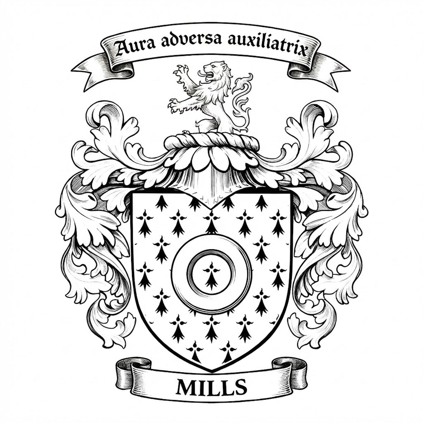 The Mills Family Coat of Arms digital download: Includes Color PNG, B&W PNG, and SVG vector files