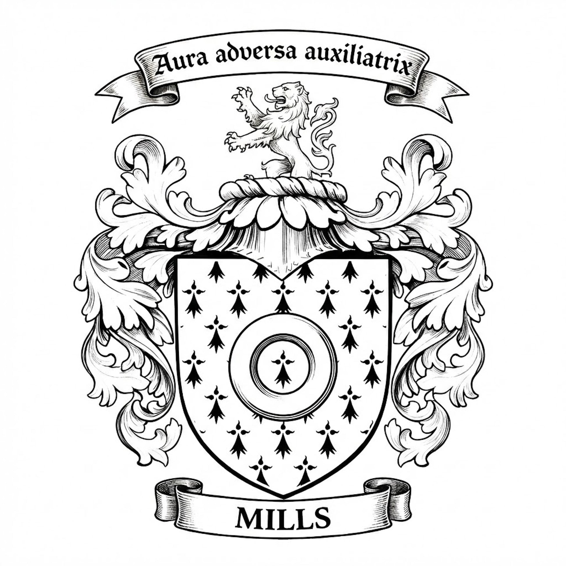 The Mills Family Coat of Arms digital download: Includes Color PNG, B&W PNG, and SVG vector files