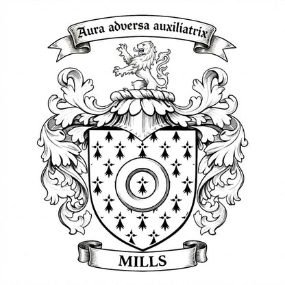 The Mills Family Coat of Arms digital download: Includes Color PNG, B&W PNG, and SVG vector files