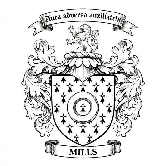 The Mills Family Coat of Arms digital download: Includes Color PNG, B&W PNG, and SVG vector files