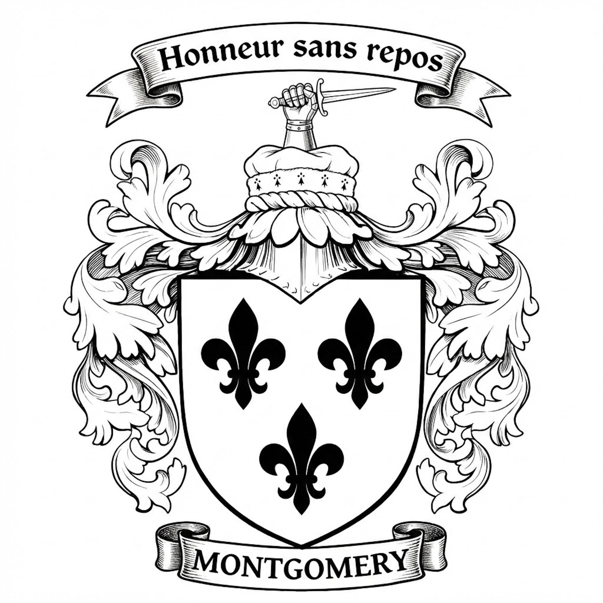 The Montgomery Family Coat of Arms digital download: Includes Color PNG, B&W PNG, and SVG vector files