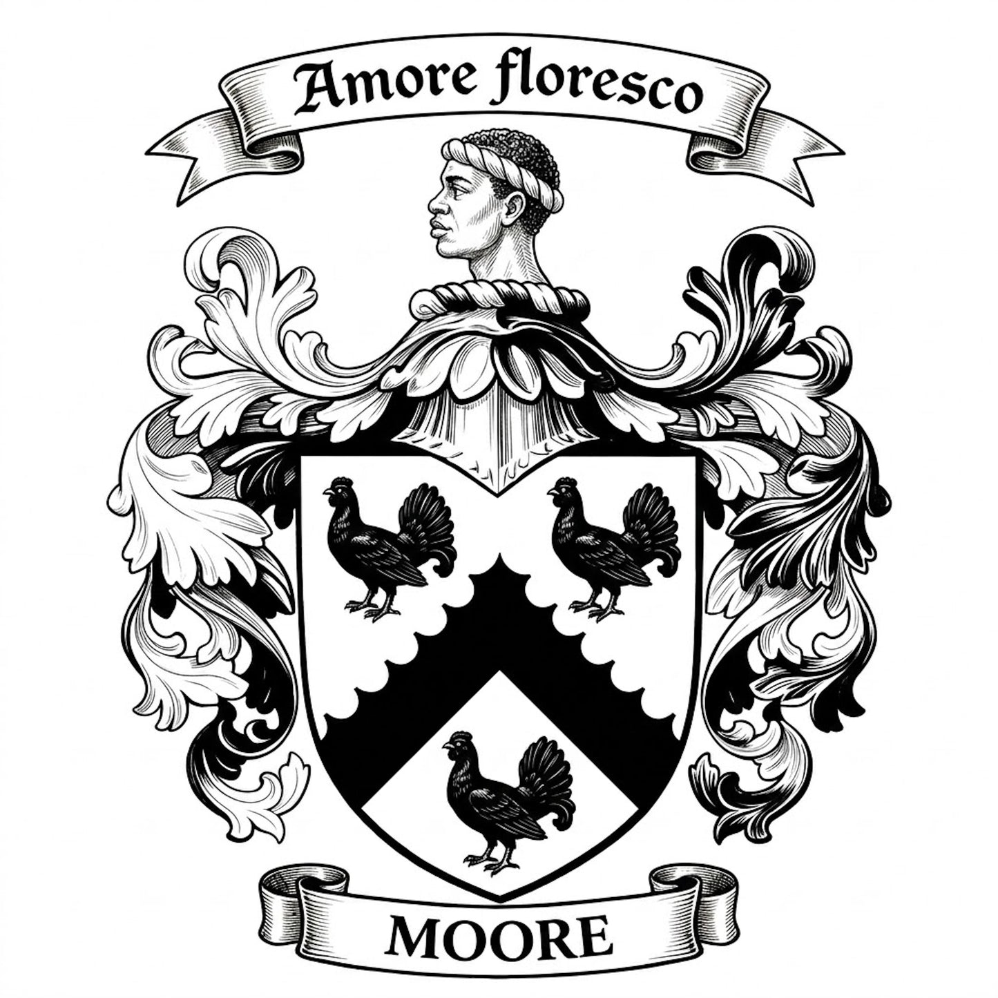 The Moore Family Coat of Arms digital download: Includes Color PNG, B&W PNG, and SVG vector files