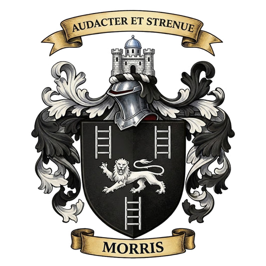 The Morris Family Coat of Arms digital download: Includes Color PNG, B&W PNG, and SVG vector files