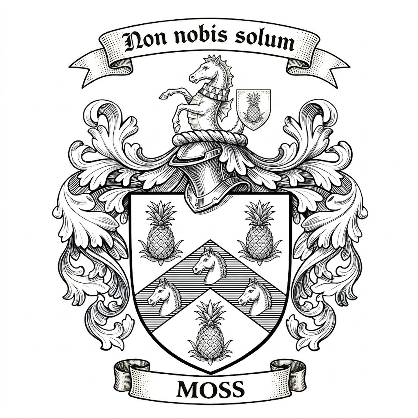 The Moss Family Coat of Arms digital download: Includes Color PNG, B&W PNG, and SVG vector files