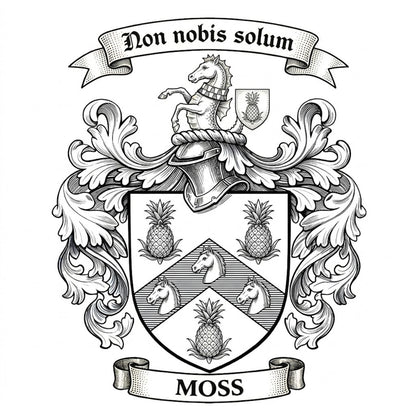The Moss Family Coat of Arms digital download: Includes Color PNG, B&W PNG, and SVG vector files