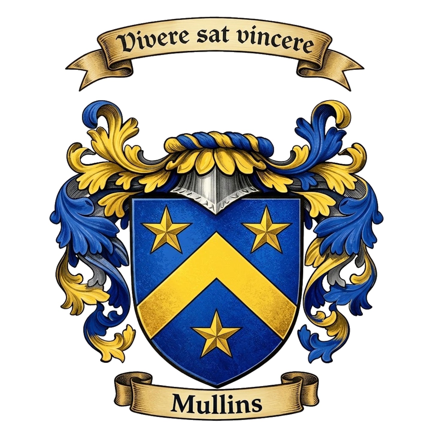 The Mullins Family Coat of Arms digital download: Includes Color PNG, B&W PNG, and SVG vector files