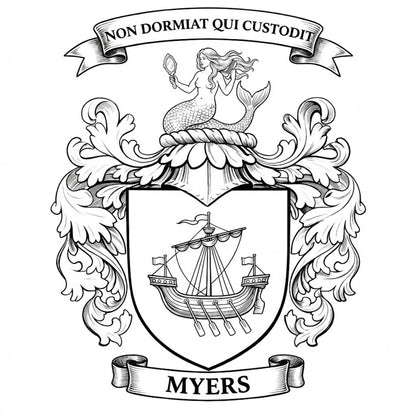 The Myers Family Coat of Arms digital download: Includes Color PNG, B&W PNG, and SVG vector files
