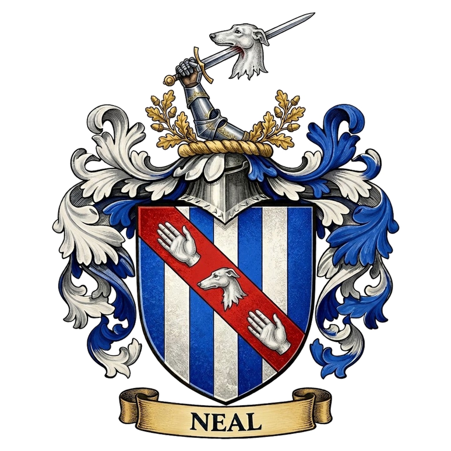 The Neal Family Coat of Arms digital download: Includes Color PNG, B&W PNG, and SVG vector files