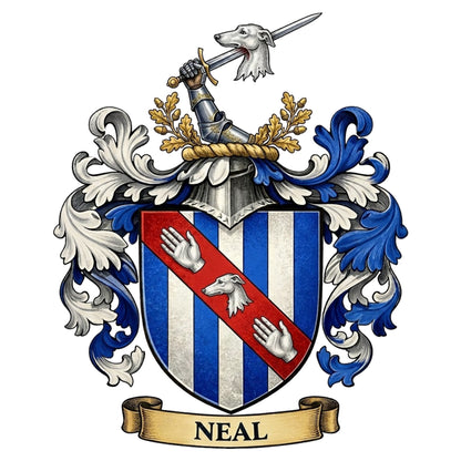 The Neal Family Coat of Arms digital download: Includes Color PNG, B&W PNG, and SVG vector files