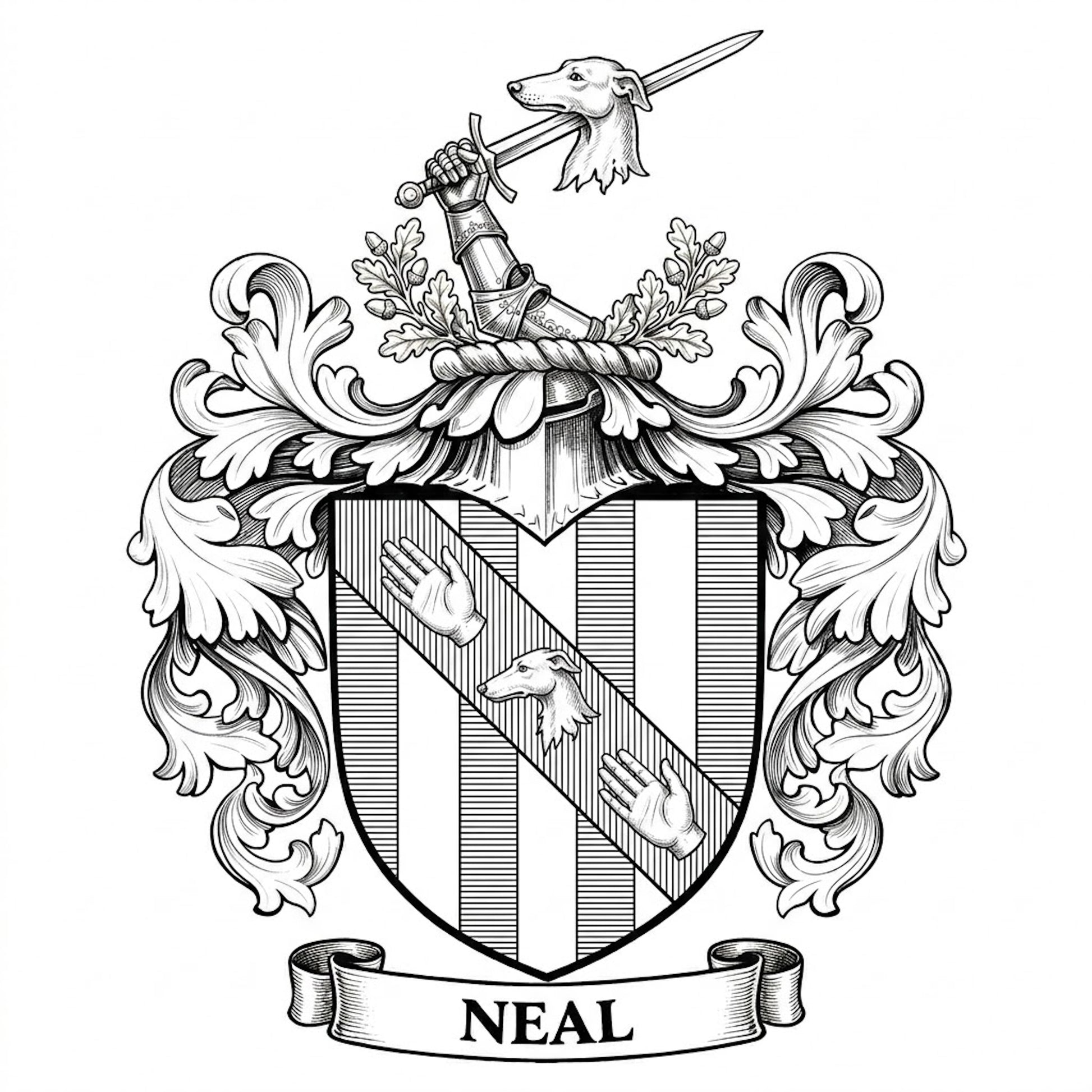 The Neal Family Coat of Arms digital download: Includes Color PNG, B&W PNG, and SVG vector files
