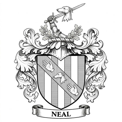 The Neal Family Coat of Arms digital download: Includes Color PNG, B&W PNG, and SVG vector files