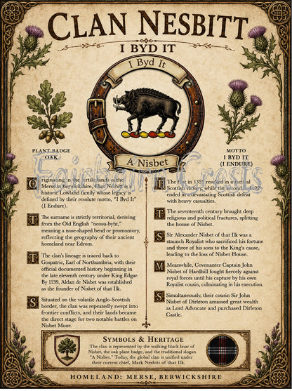 Scottish Clan Nesbitt Heritage Poster - Instant Digital Download