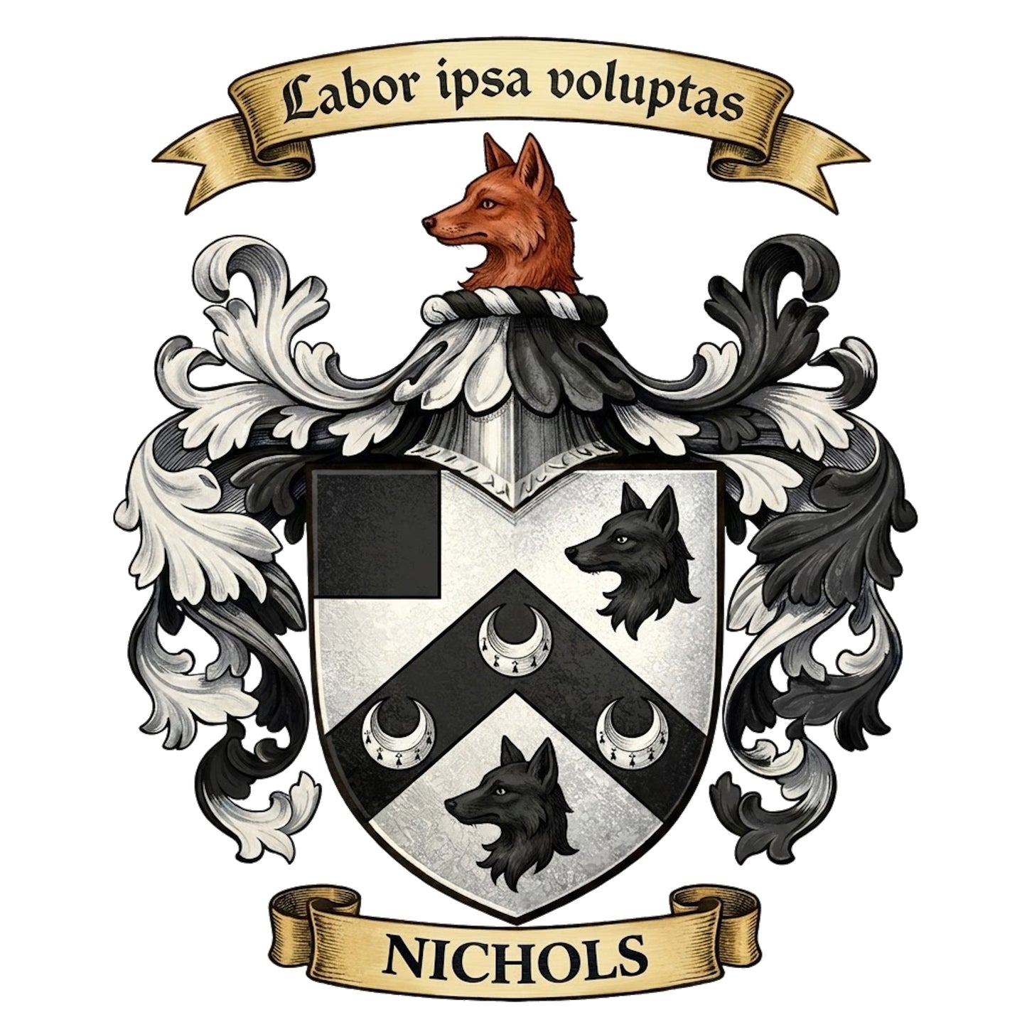 The Nichols Family Coat of Arms digital download: Includes Color PNG, B&W PNG, and SVG vector files