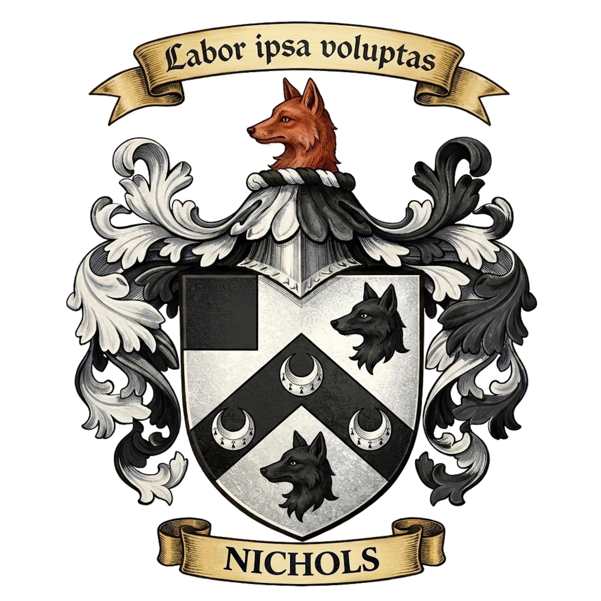 The Nichols Family Coat of Arms digital download: Includes Color PNG, B&W PNG, and SVG vector files