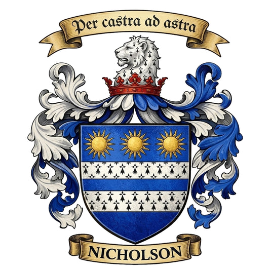 The Nicholson Family Coat of Arms digital download: Includes Color PNG, B&W PNG, and SVG vector files