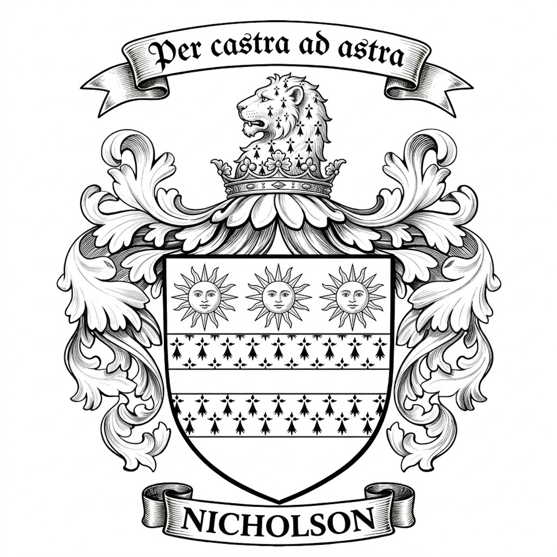 The Nicholson Family Coat of Arms digital download: Includes Color PNG, B&W PNG, and SVG vector files