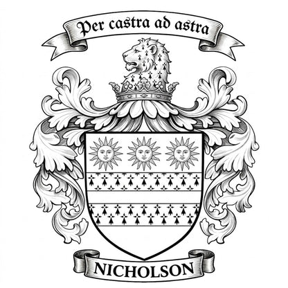 The Nicholson Family Coat of Arms digital download: Includes Color PNG, B&W PNG, and SVG vector files