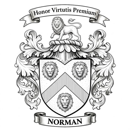 The Norman Family Coat of Arms digital download: Includes Color PNG, B&W PNG, and SVG vector files