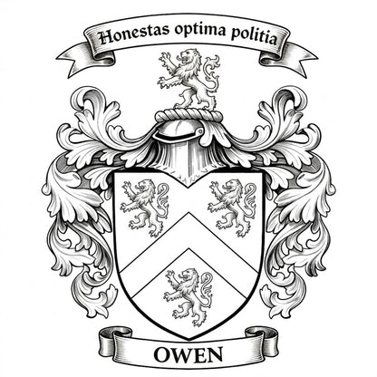 The Owen Family Coat of Arms digital download: Includes Color PNG, B&W PNG, and SVG vector files