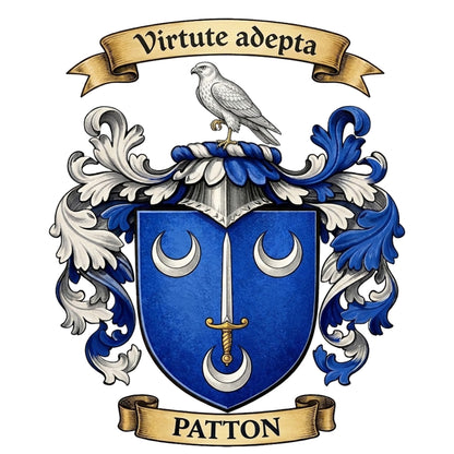 The Patton Family Coat of Arms digital download: Includes Color PNG, B&W PNG, and SVG vector files